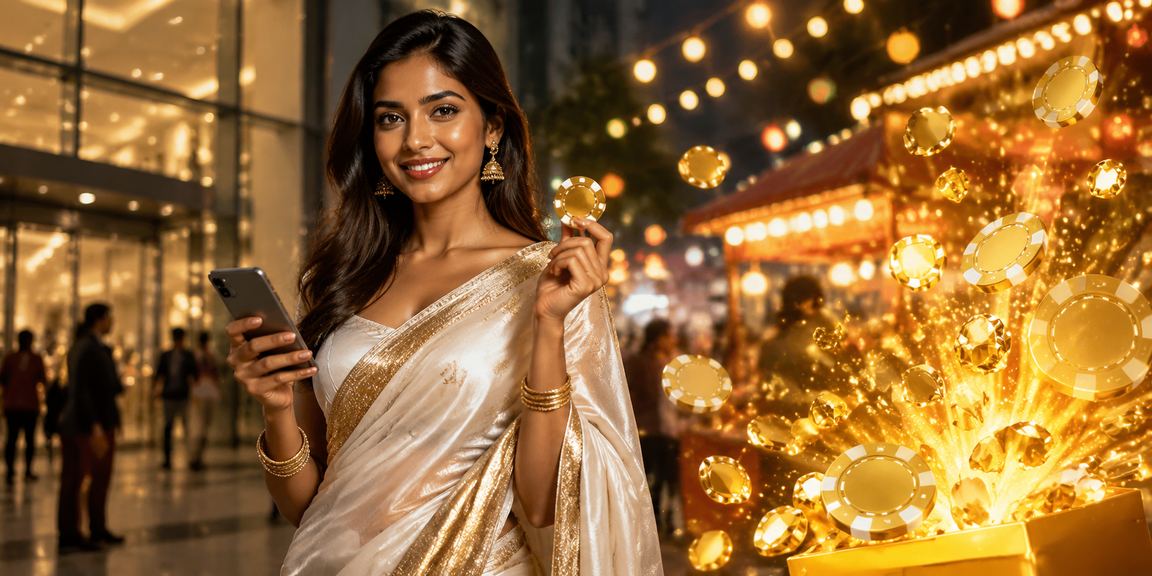 Indian woman playing casino games including Teen Patti comfortably on mobile device